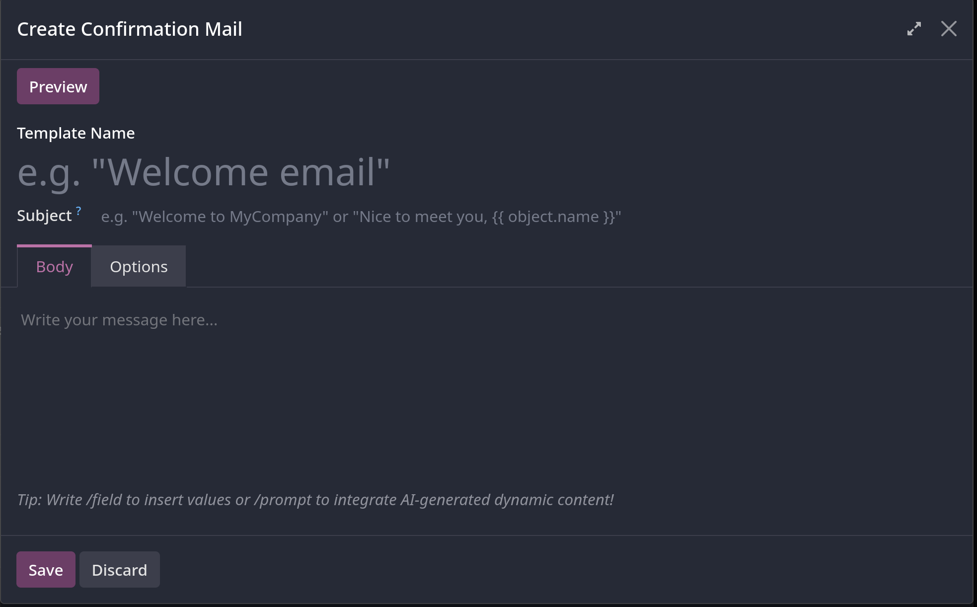email template quotation create