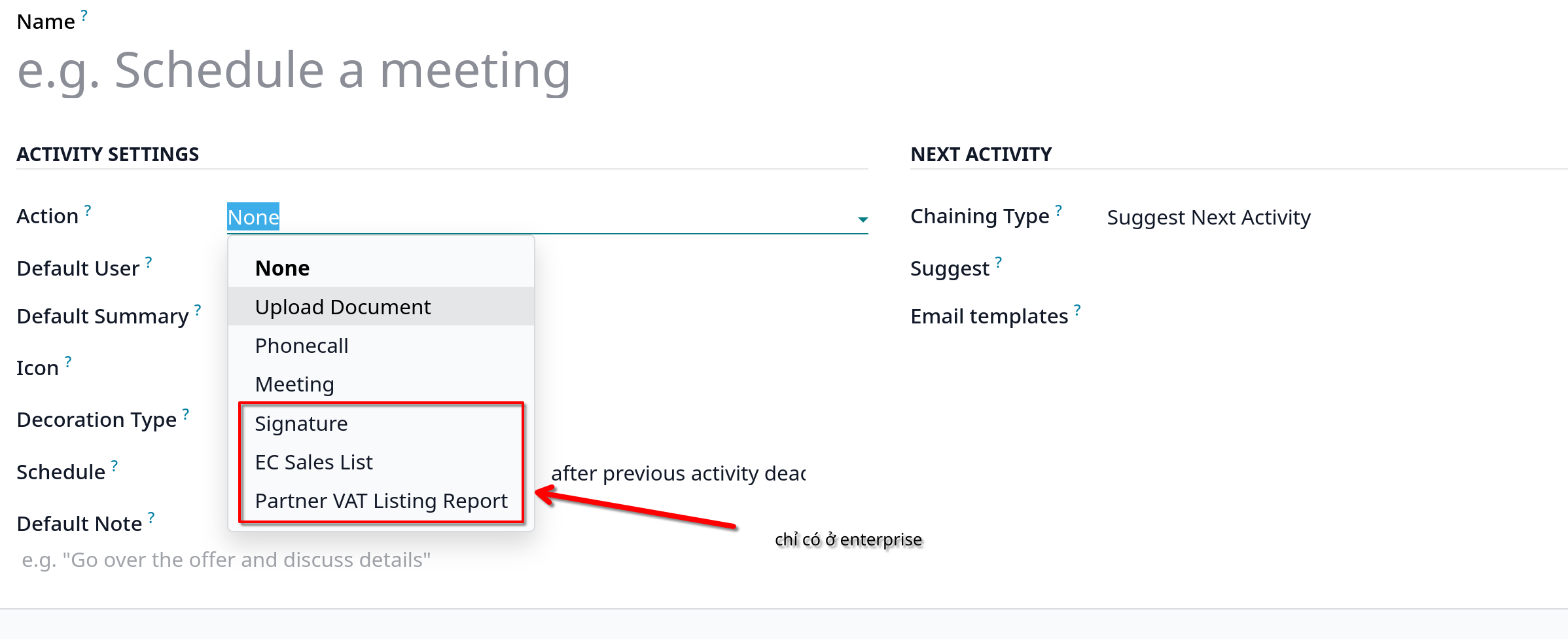 crm activity type new