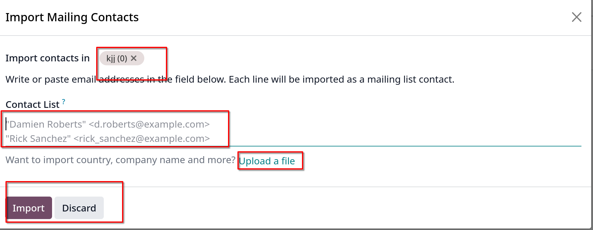 email marketing import contacts