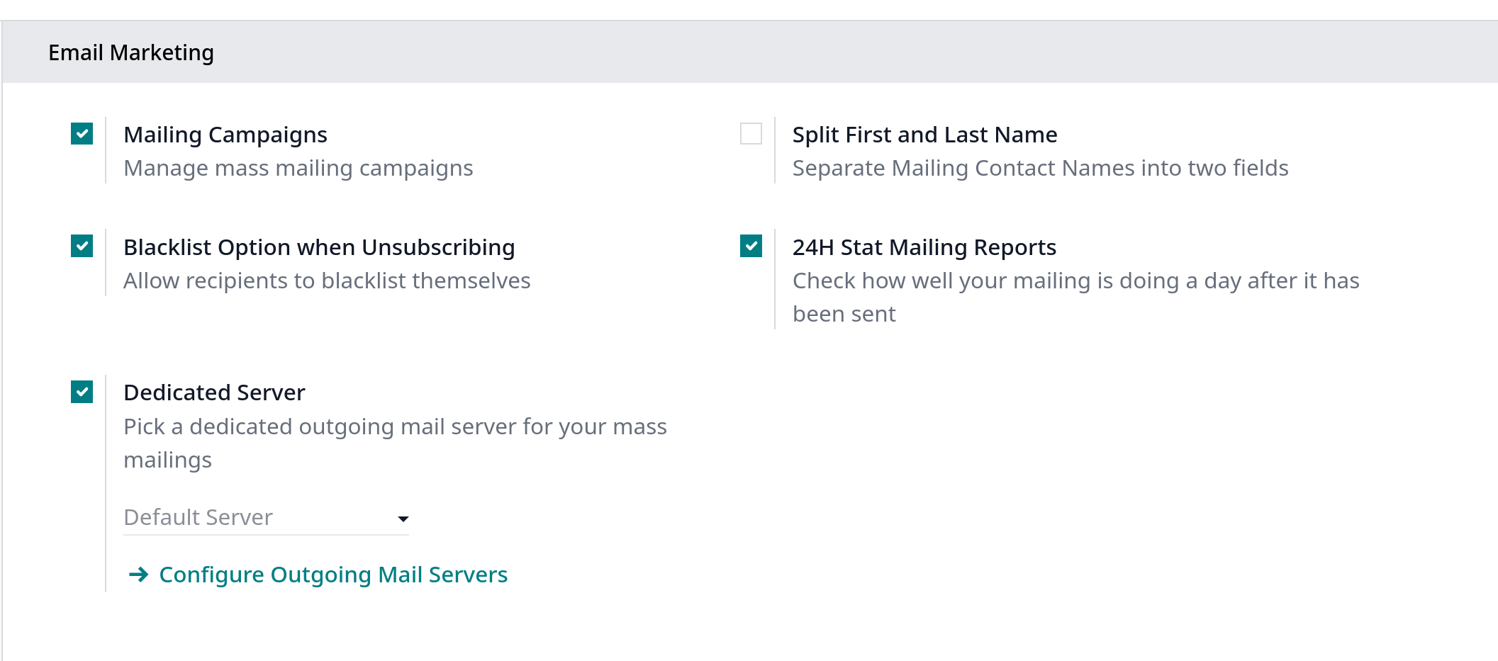 email marketing settings