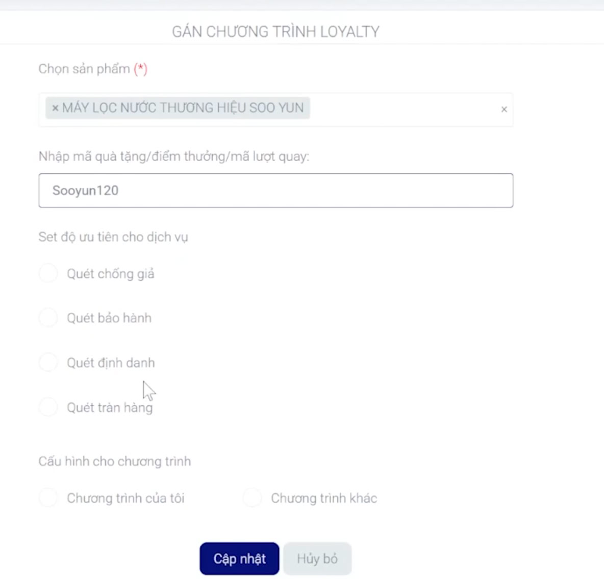 thiết lập loyalty