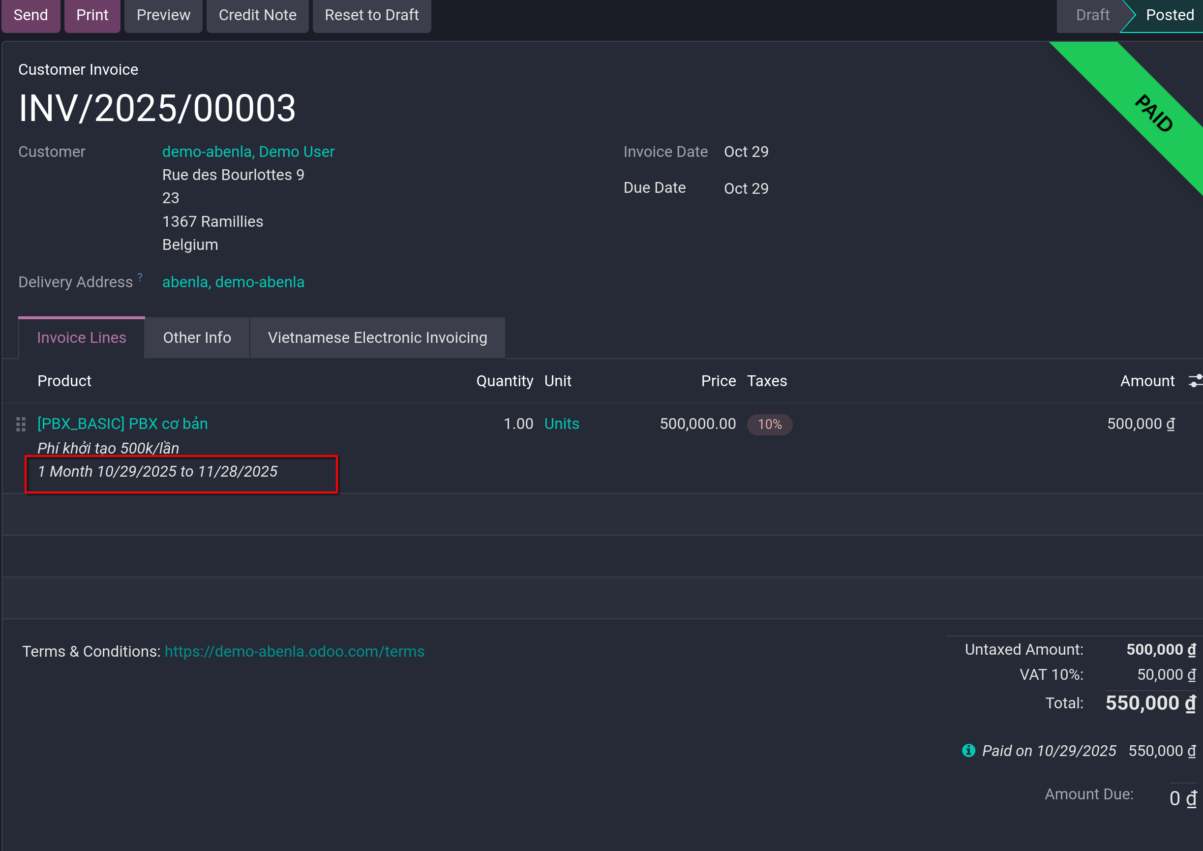 subscription products invoice
