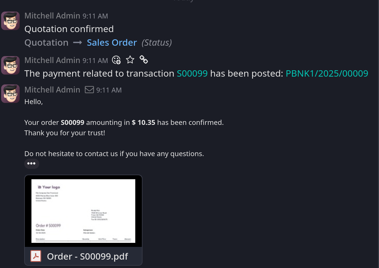 payment chatter quotation