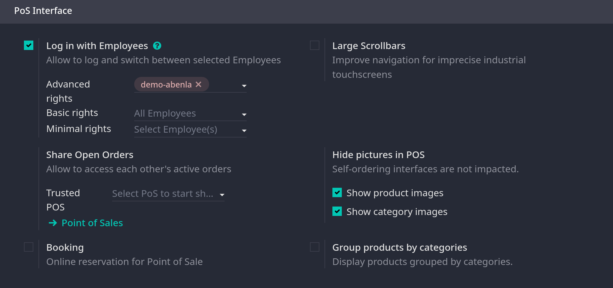 pos interface configuration