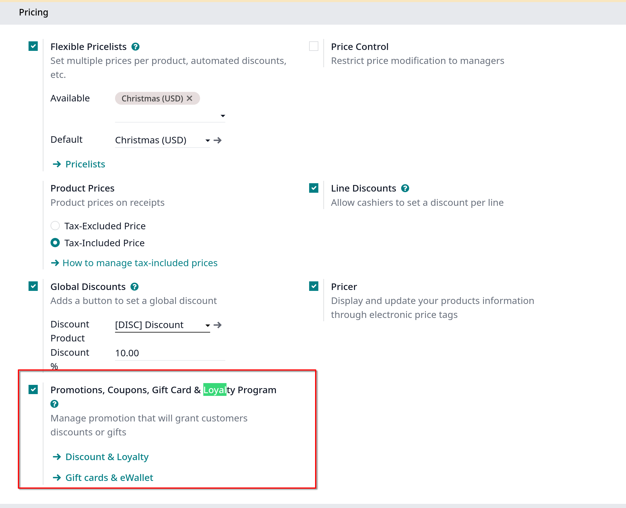 pos settings loyalty