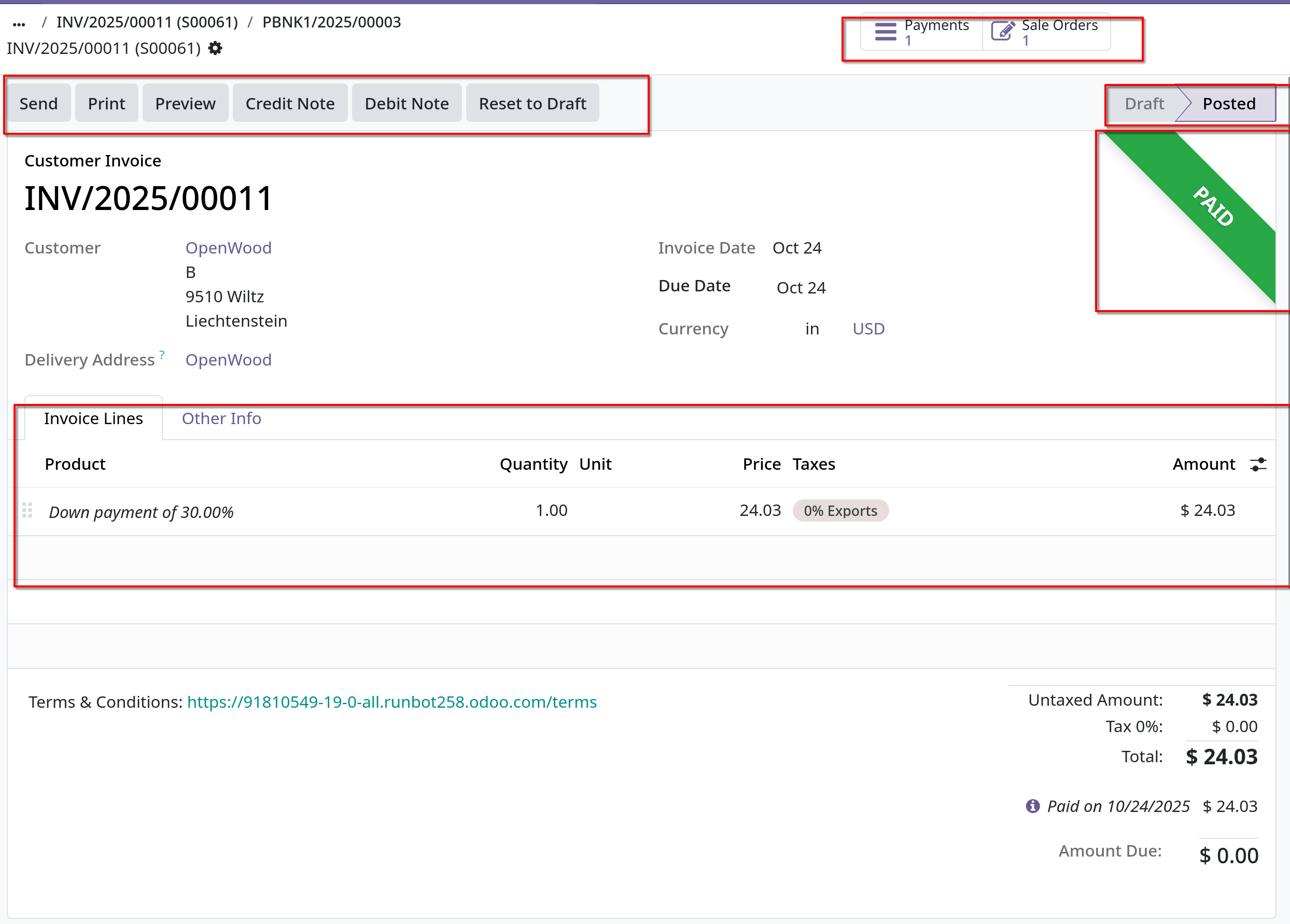 sales invoice paid