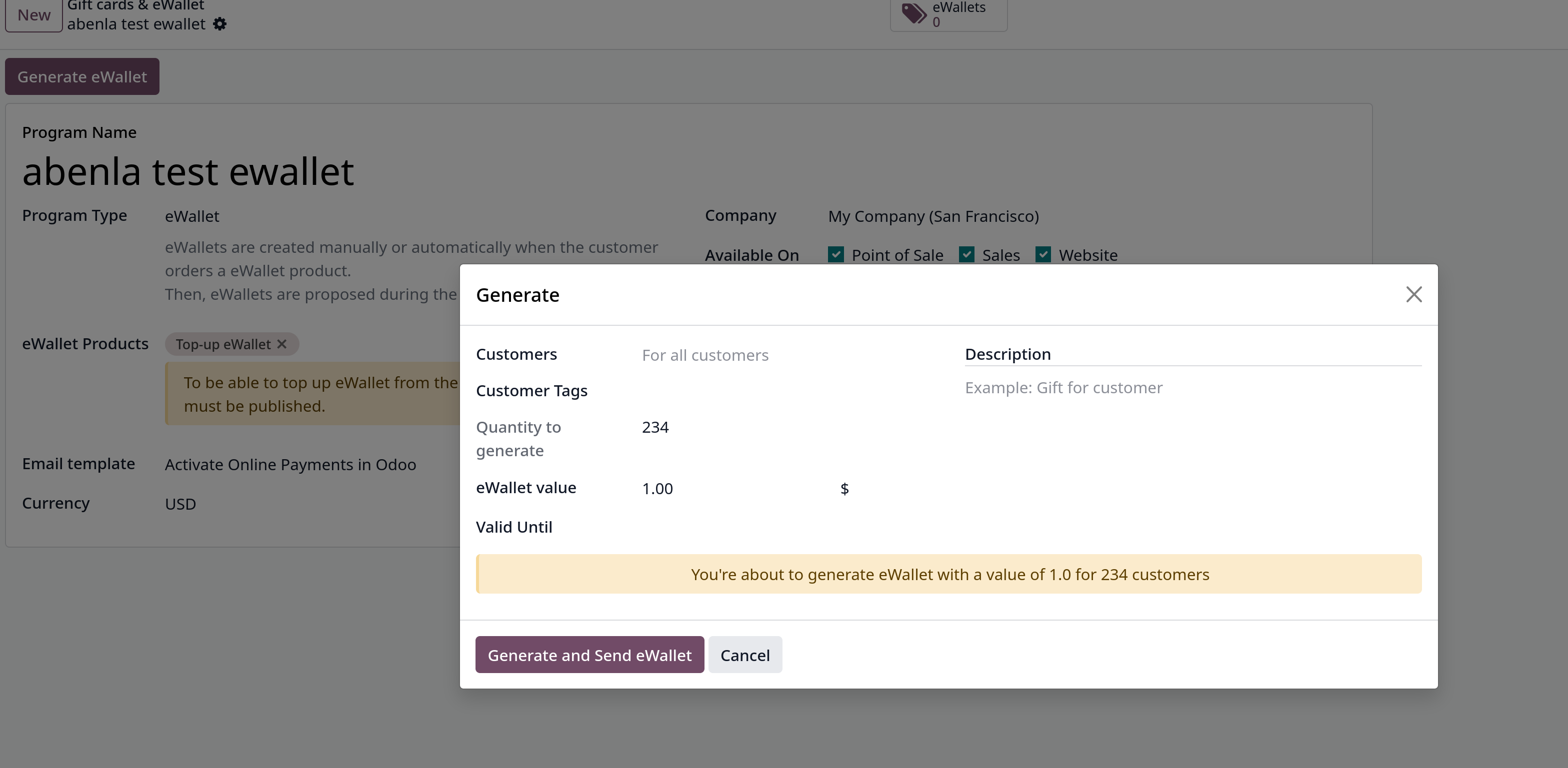 sales ewallet generate