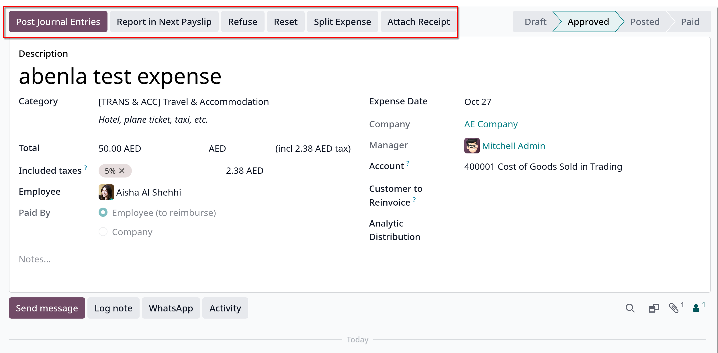 sales expense approved