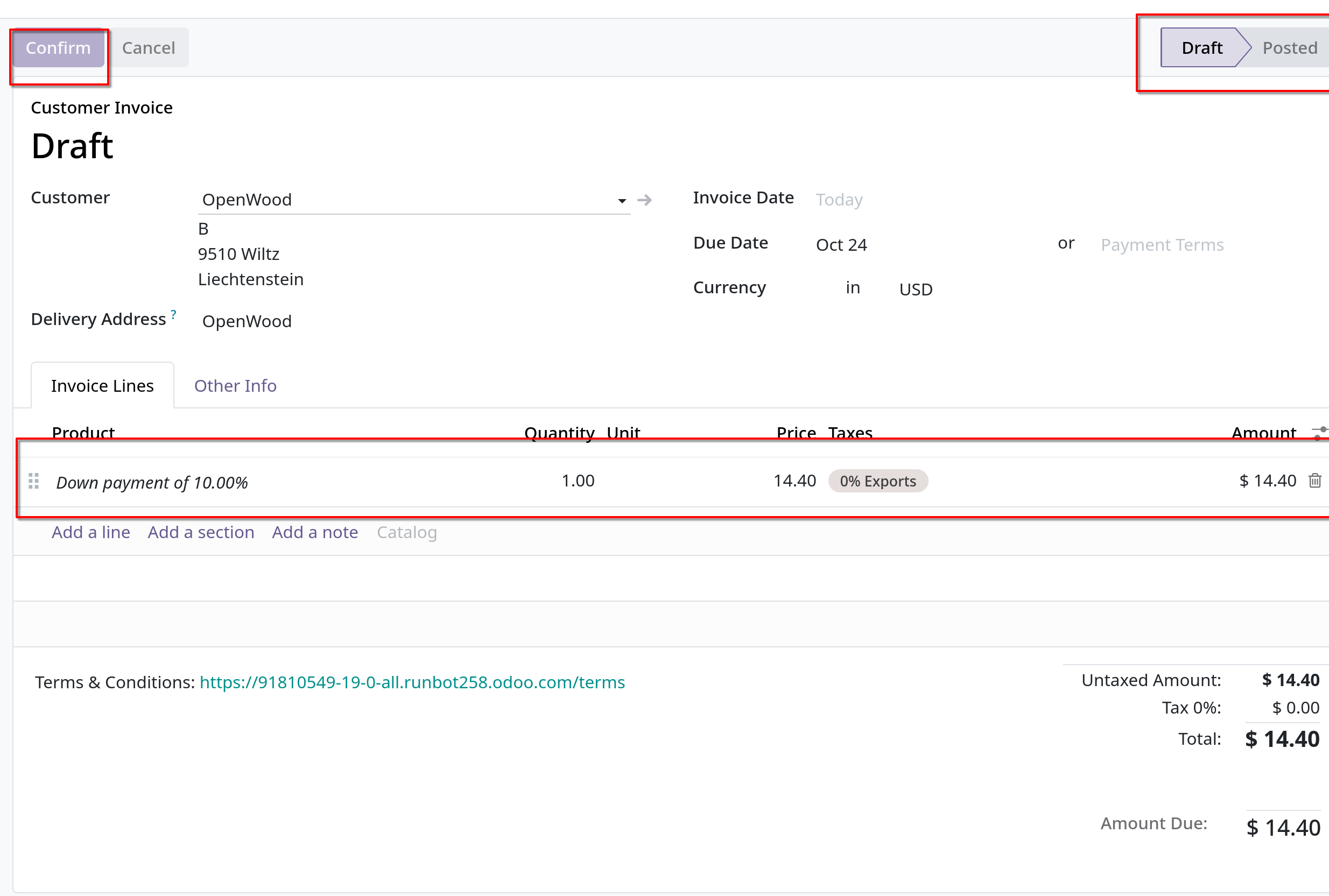 sales create invoice