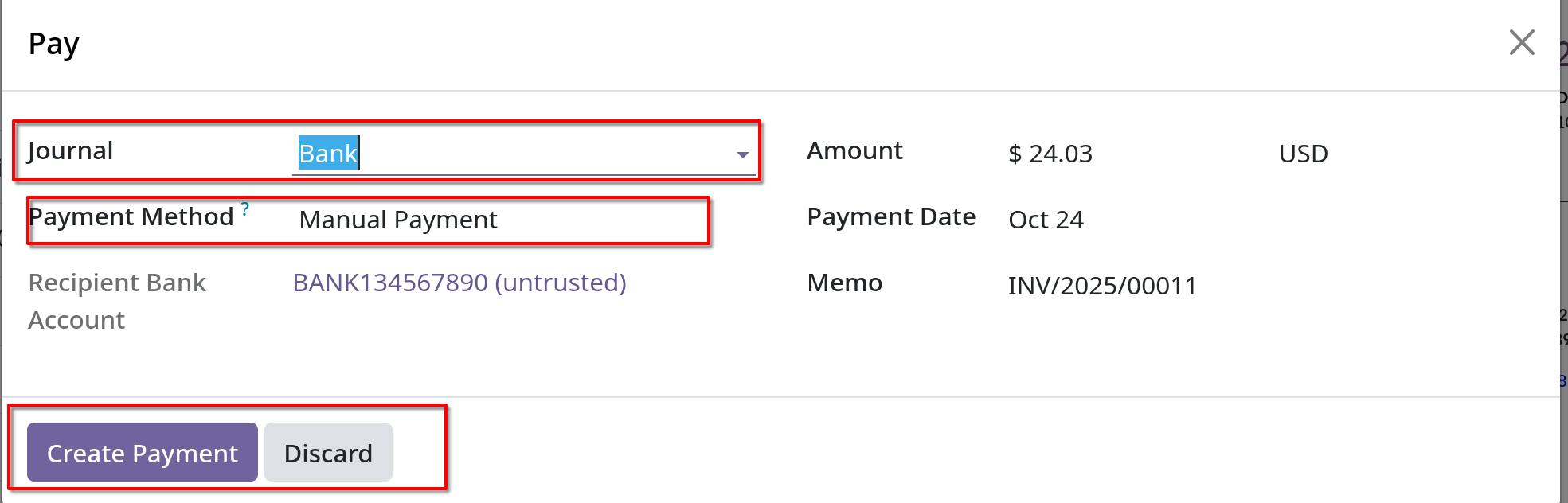 sales create invoice pay