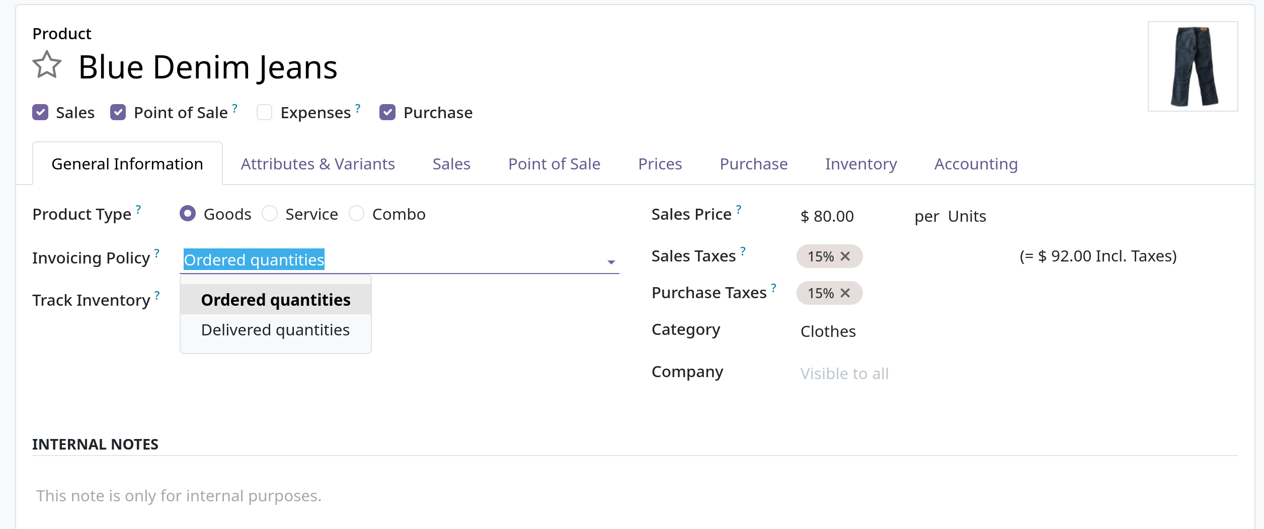 sales invoicing policy product form