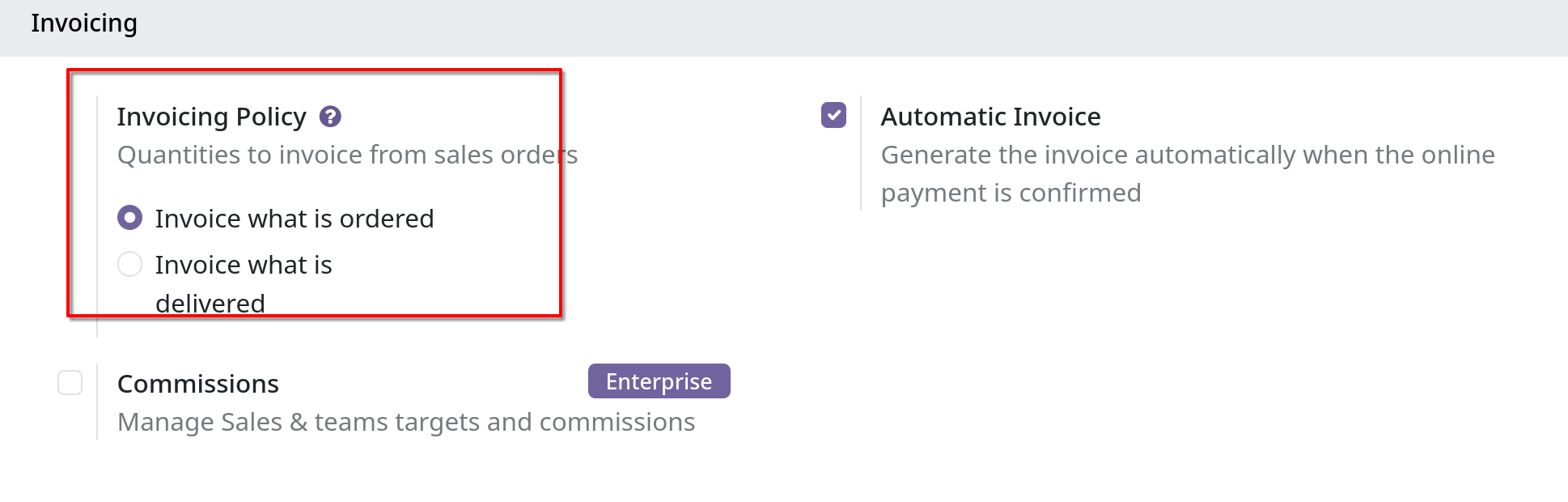 sales invoicing settings
