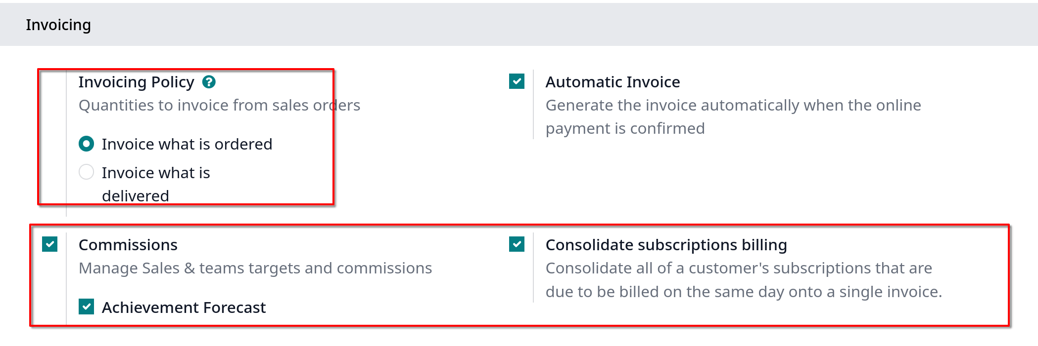 sales invoicing settings