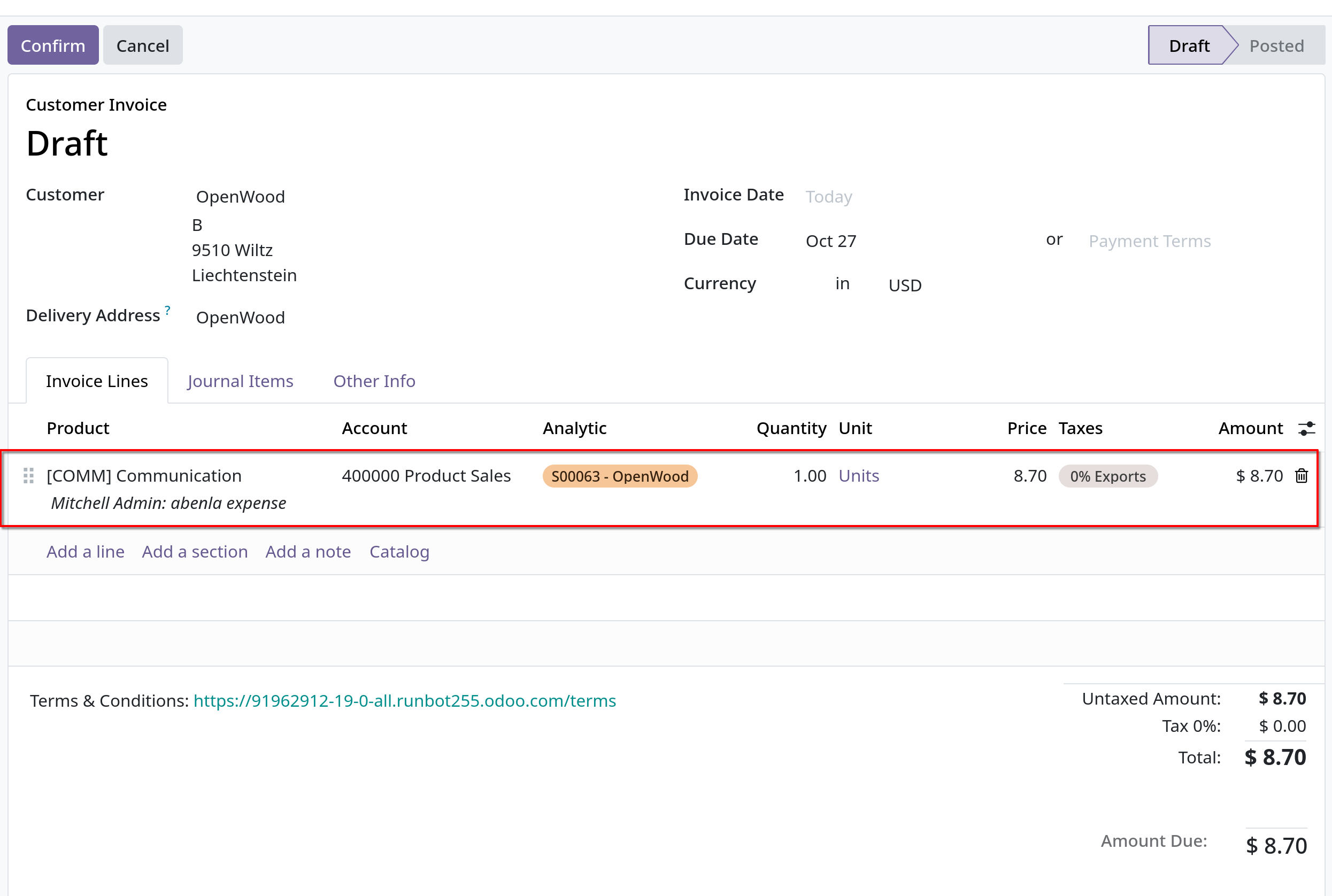 sales order expense invoice