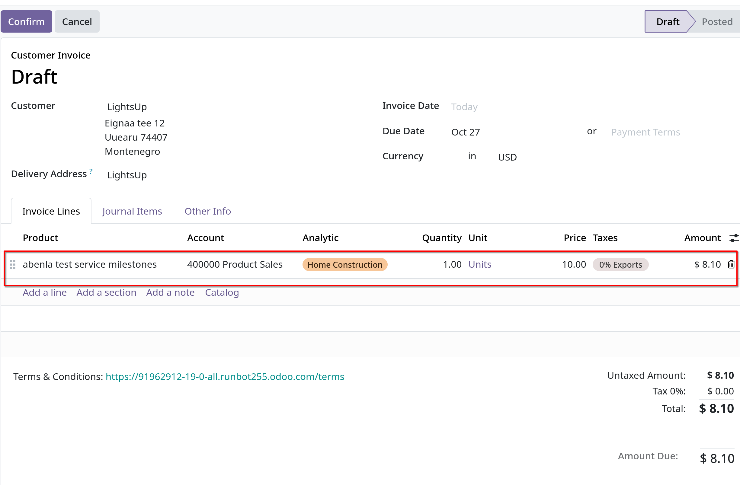 sales order milestone draft invoice