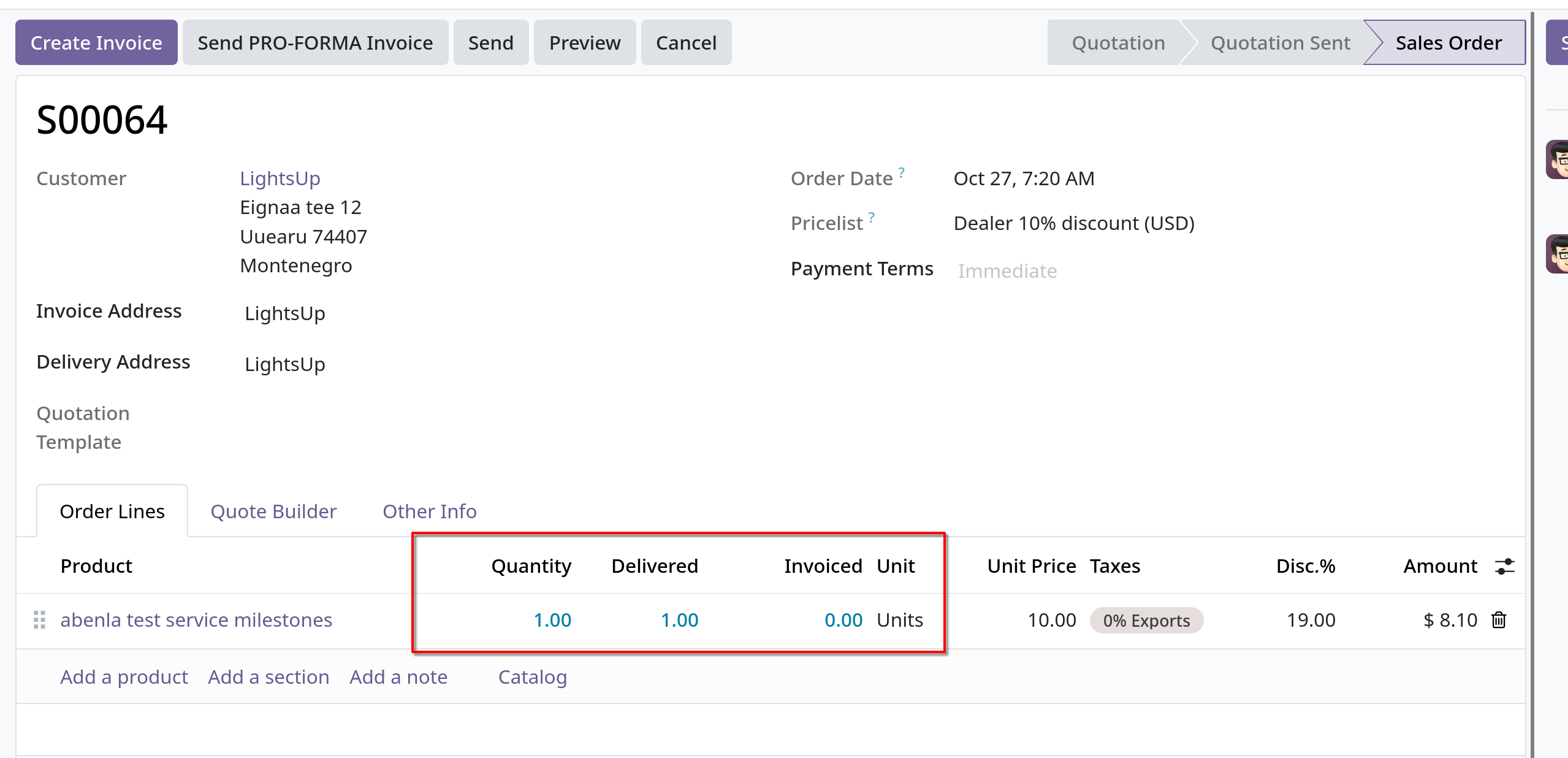 sales order milestone reached