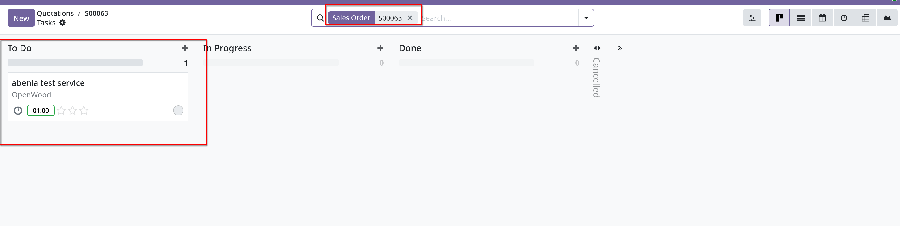 sales order project button
