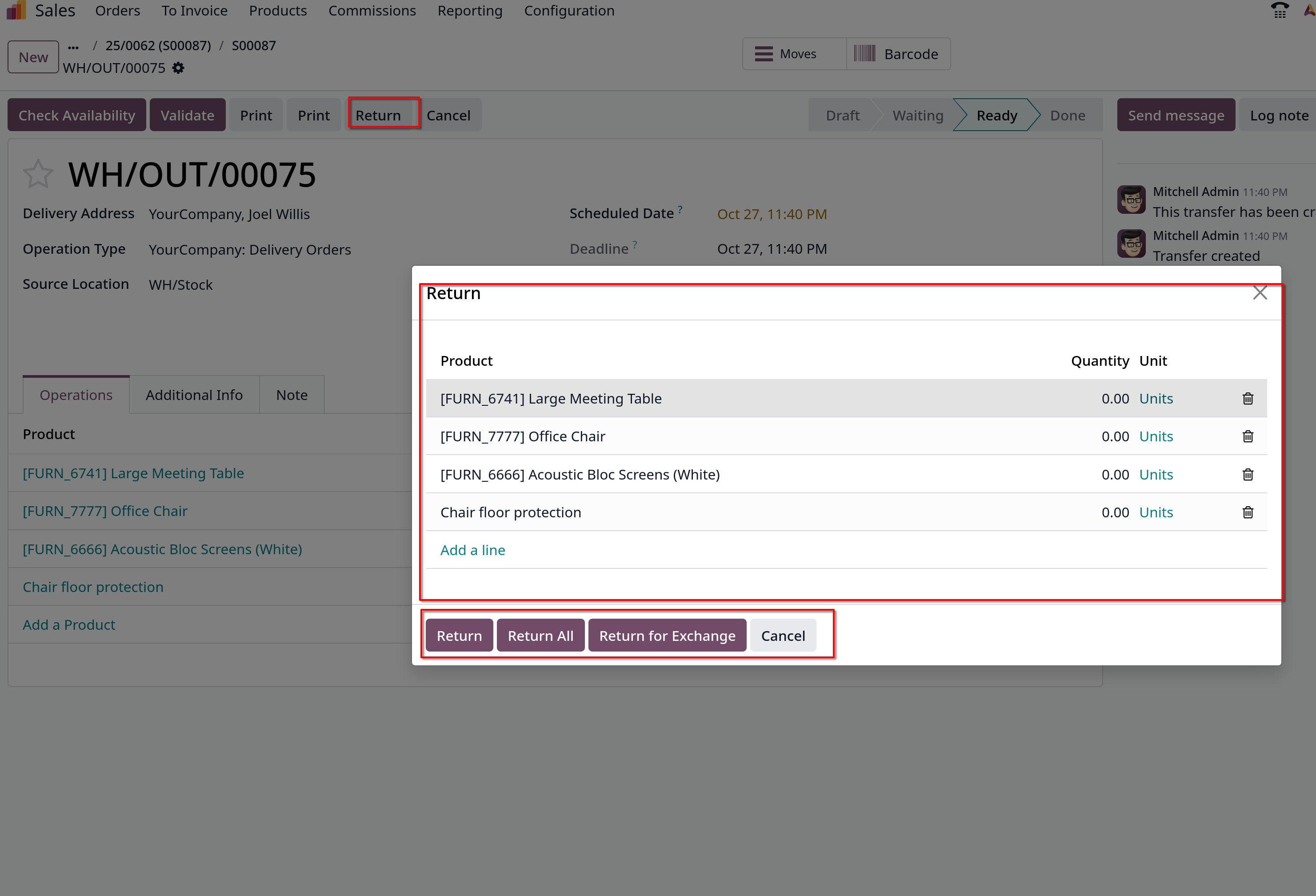 sales order return return