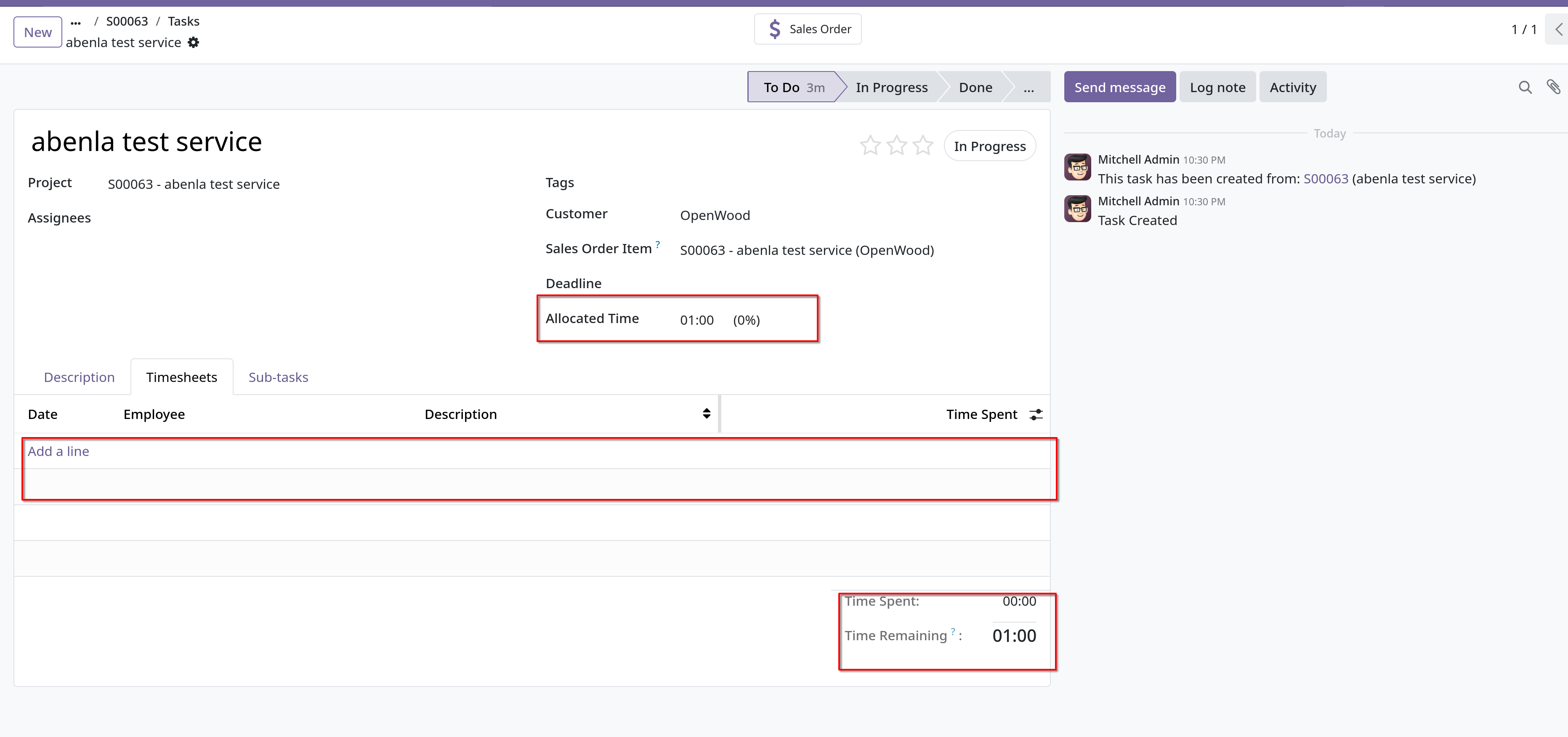 sales order timesheet