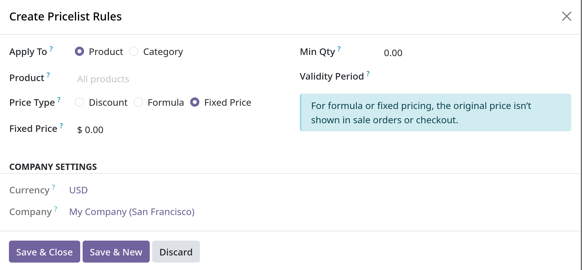 sales create pricelist rules