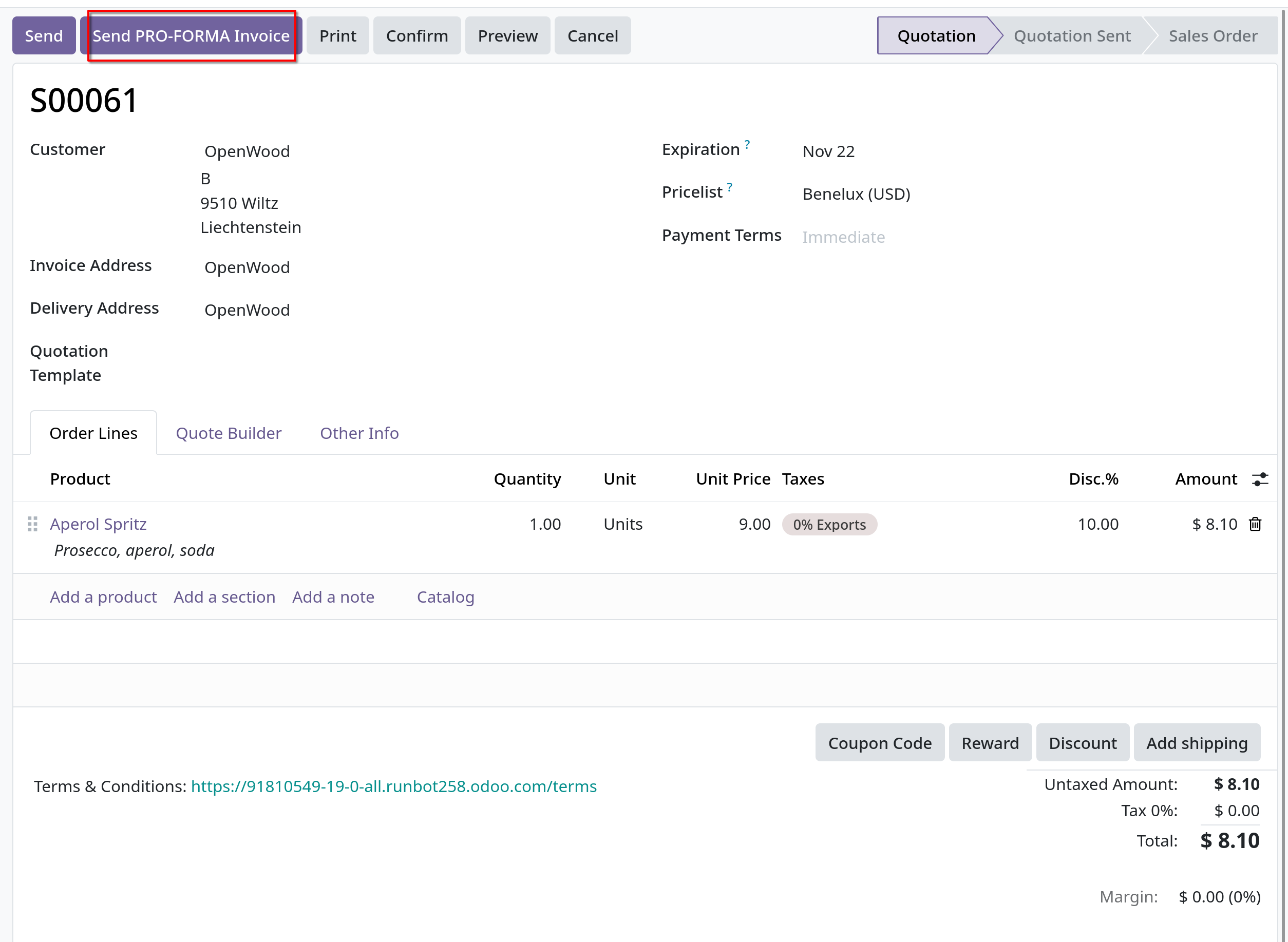 sales pro-forma invoice