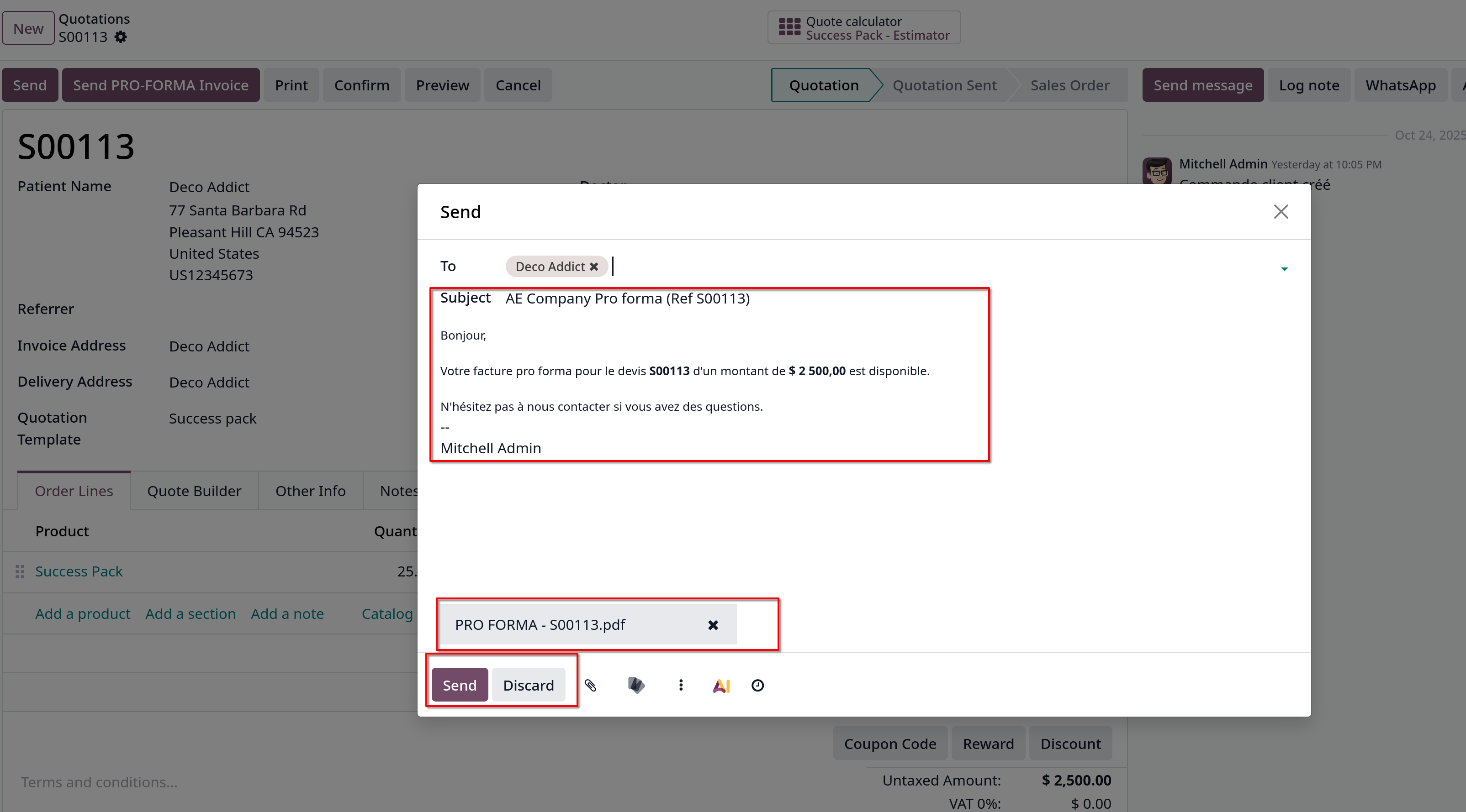 sales send pro-forma invoice