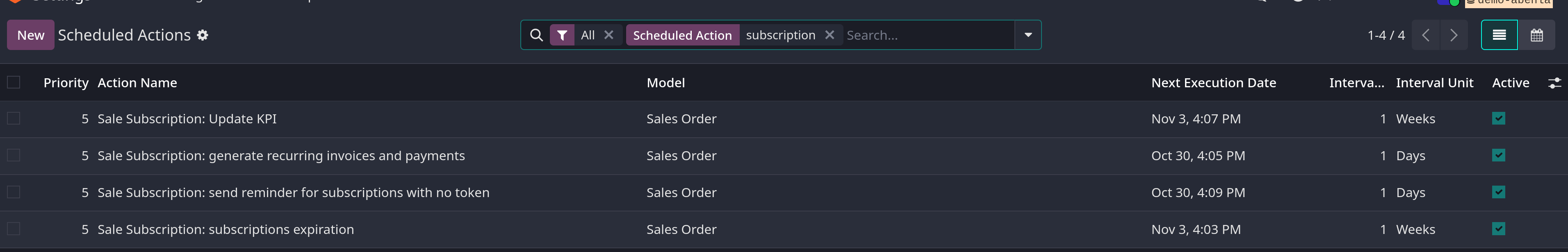 subscriptions scheduled actions